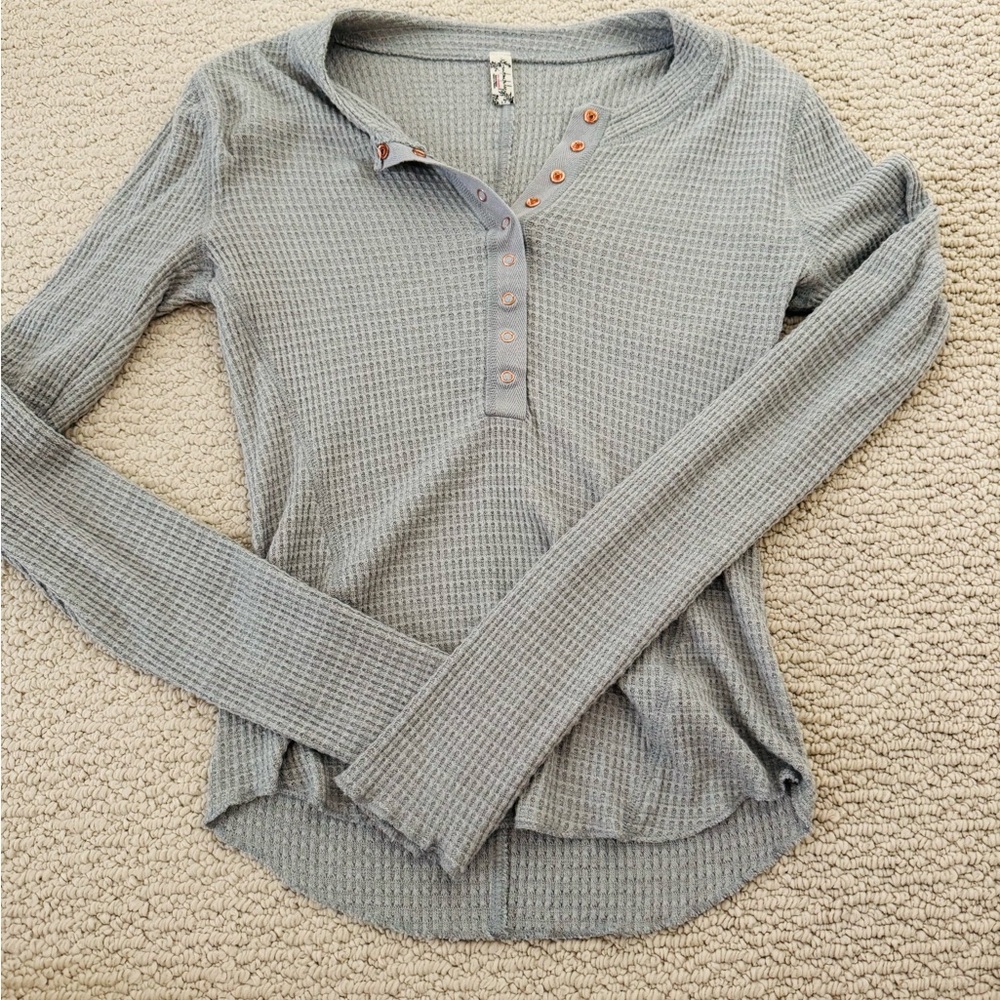 Free People Gray Waffle Henley